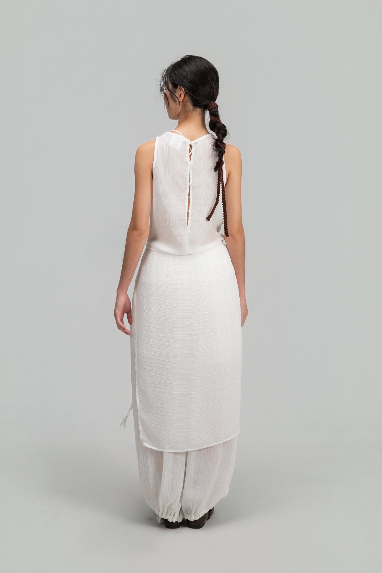 Soft Braided Tie Overlay Pareo (White)