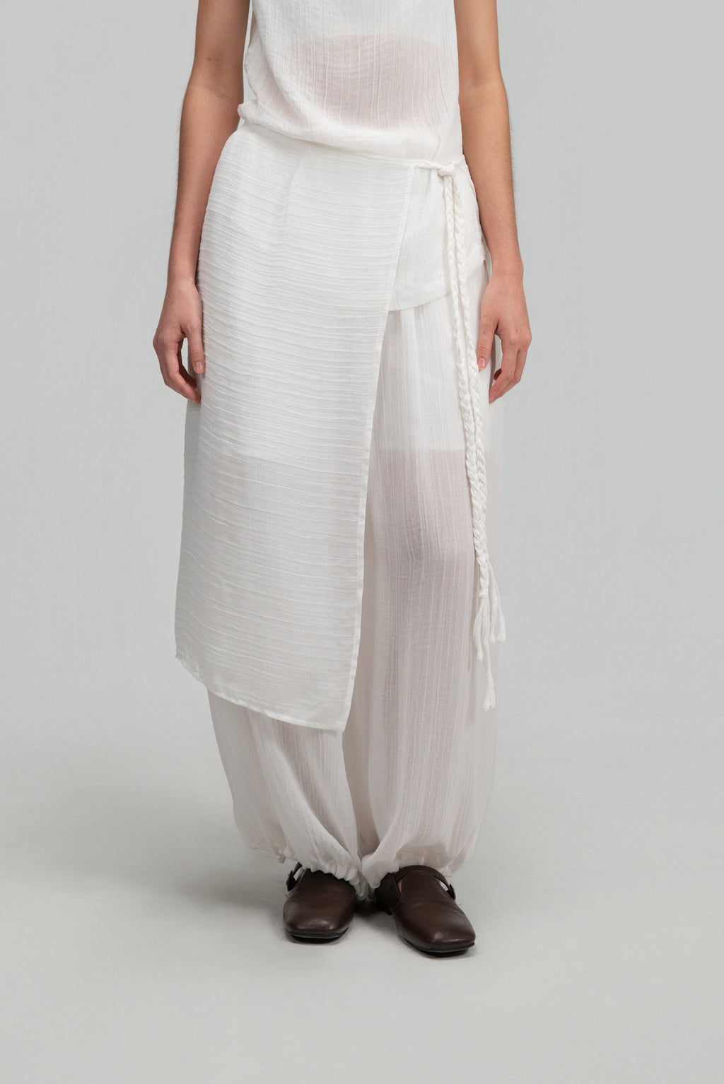 Soft Braided Tie Overlay Pareo (White)