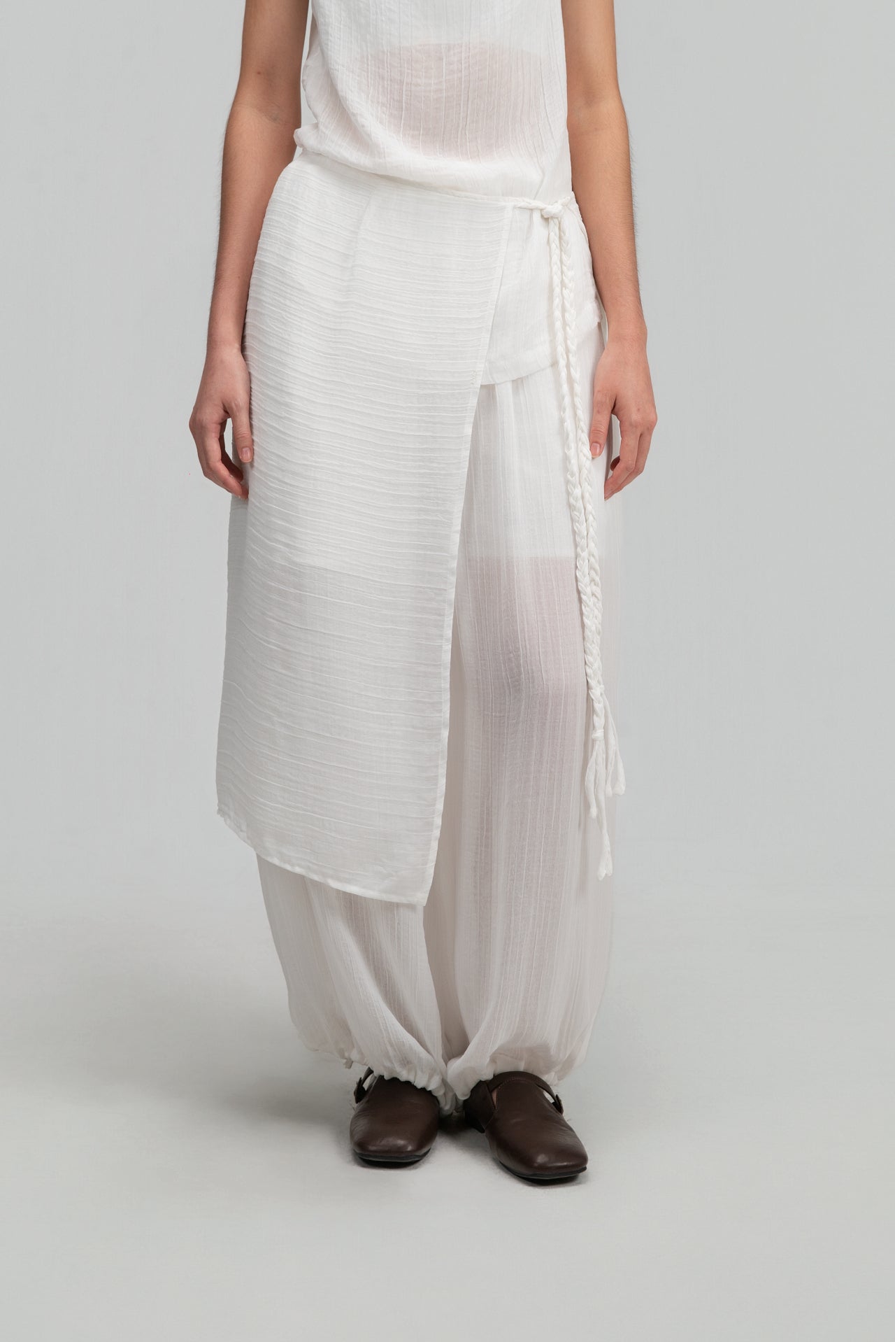 Soft Braided Tie Overlay Pareo (White)