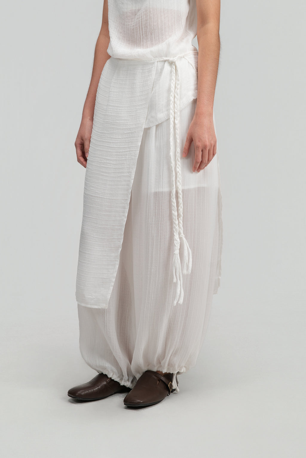 Soft Braided Tie Overlay Pareo (White)