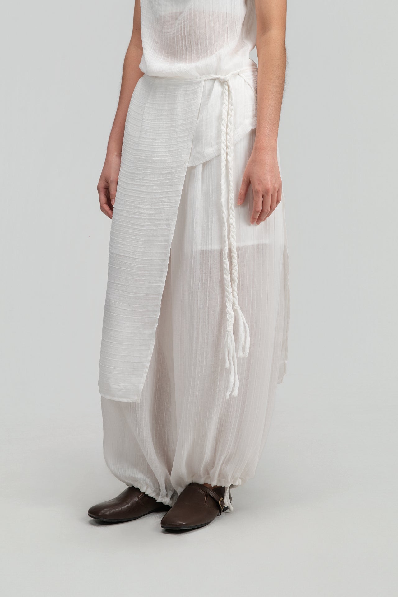 Soft Braided Tie Overlay Pareo (White)