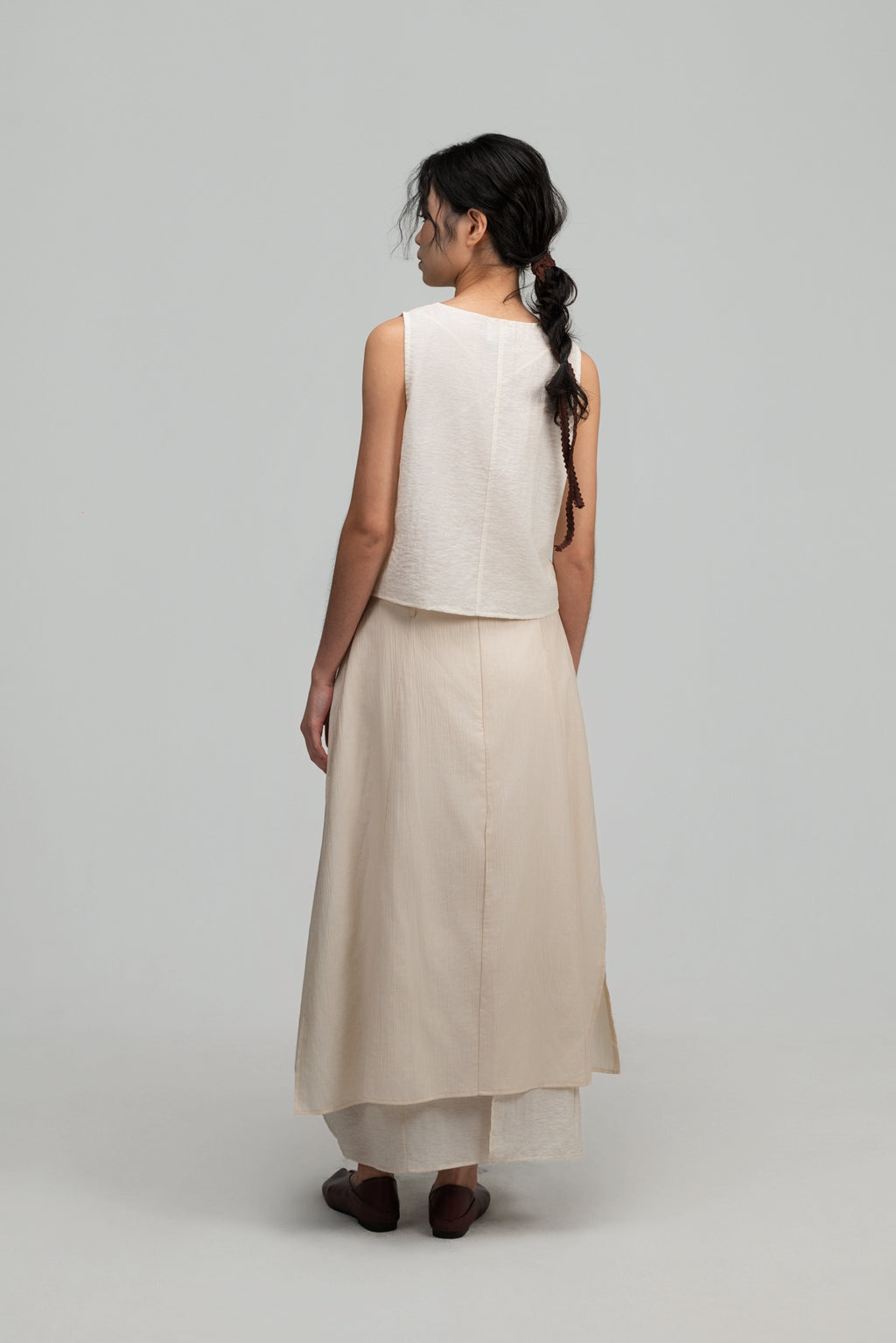 Dual-Layer Skirt w/ Braided Belt (Beige)