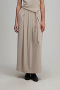 Snow Knit Pleated Cocoon Skirt w/ Braided Belt (Oat)