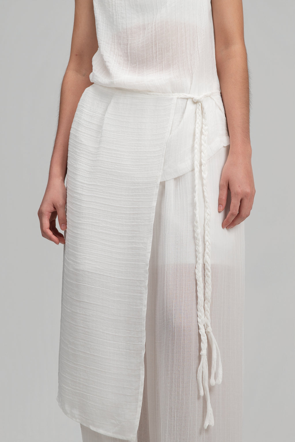 Soft Braided Tie Overlay Pareo (White)