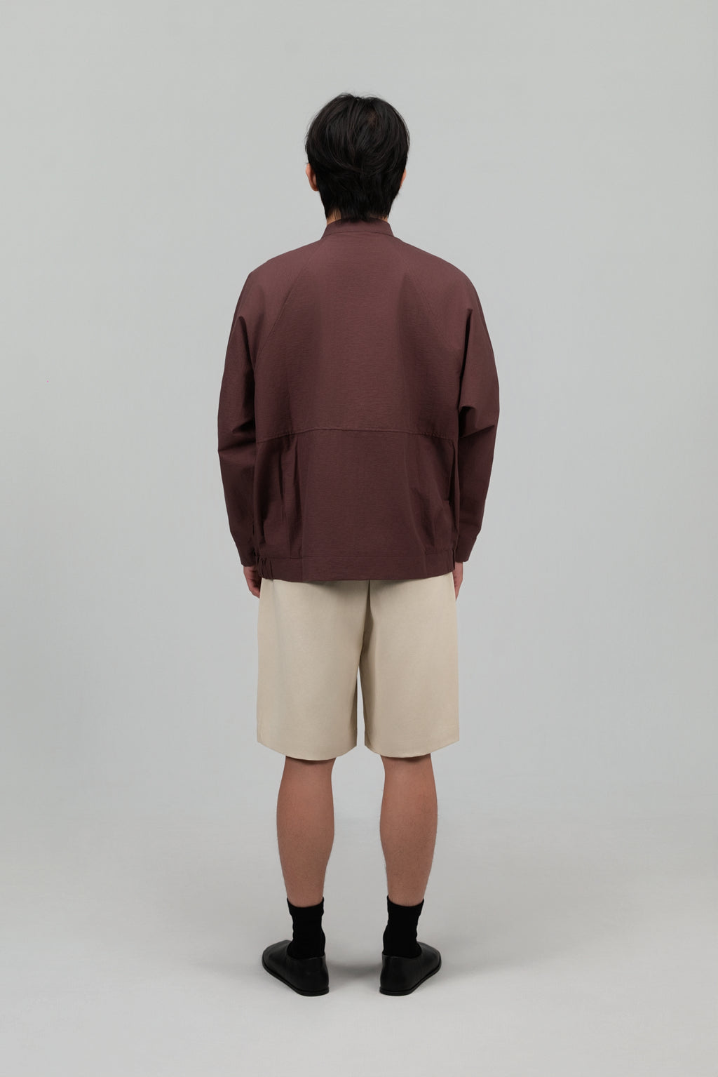 Gender Neutral Mandarin Collar Outer Blouse (Plum Brown)