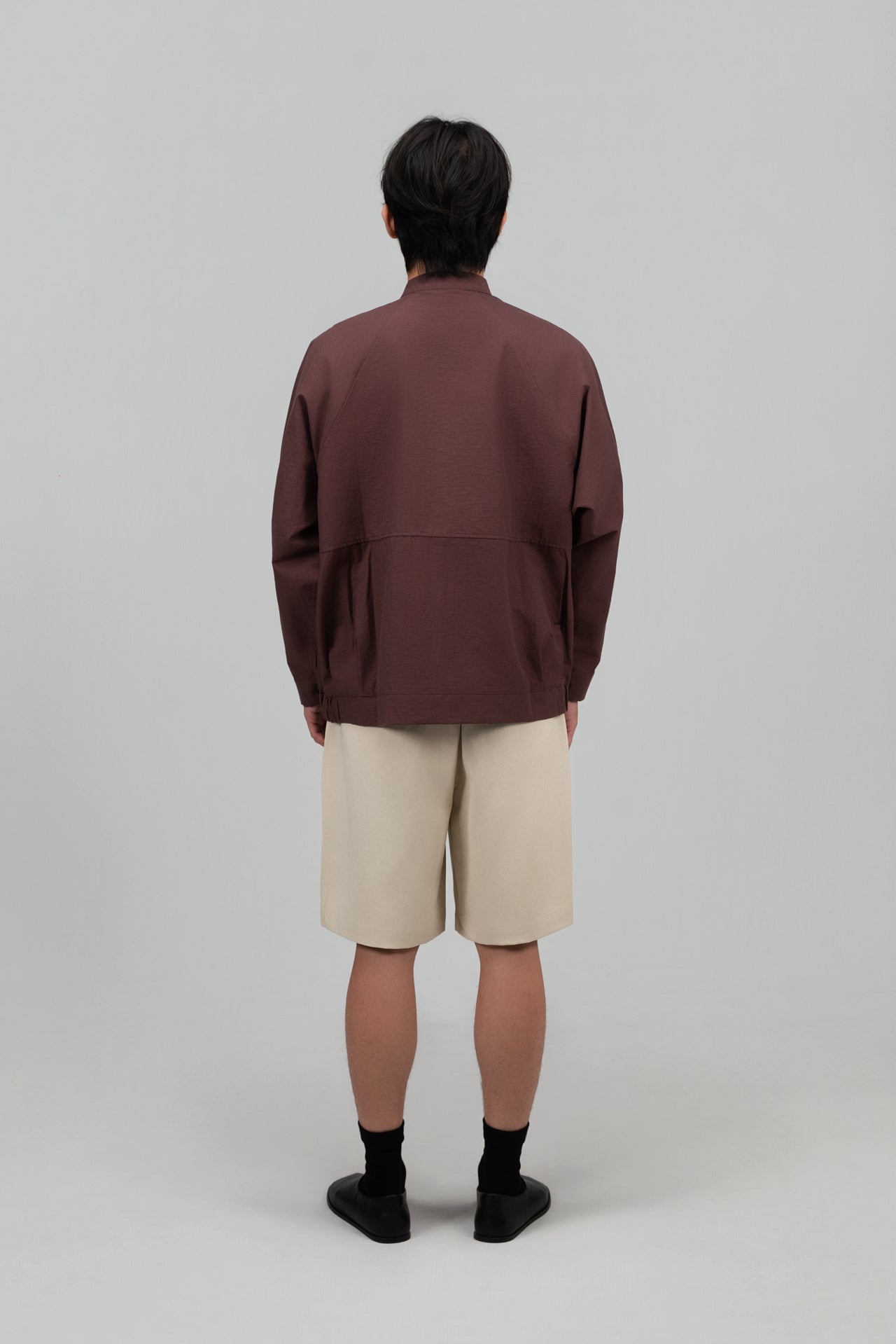 Gender Neutral Mandarin Collar Outer Blouse (Plum Brown)