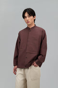 Gender Neutral Mandarin Collar Outer Blouse (Plum Brown)