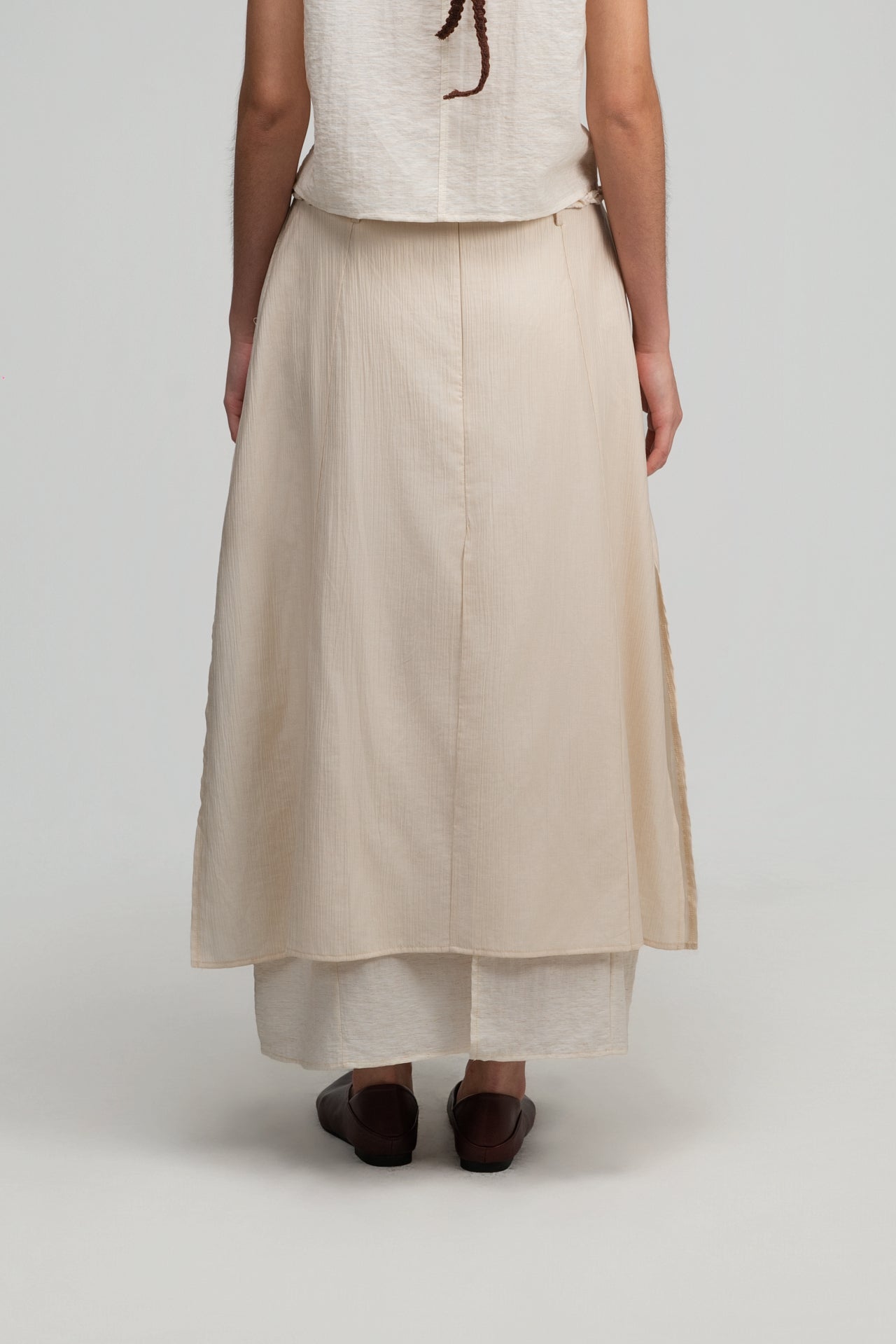 Dual-Layer Skirt w/ Braided Belt (Beige)