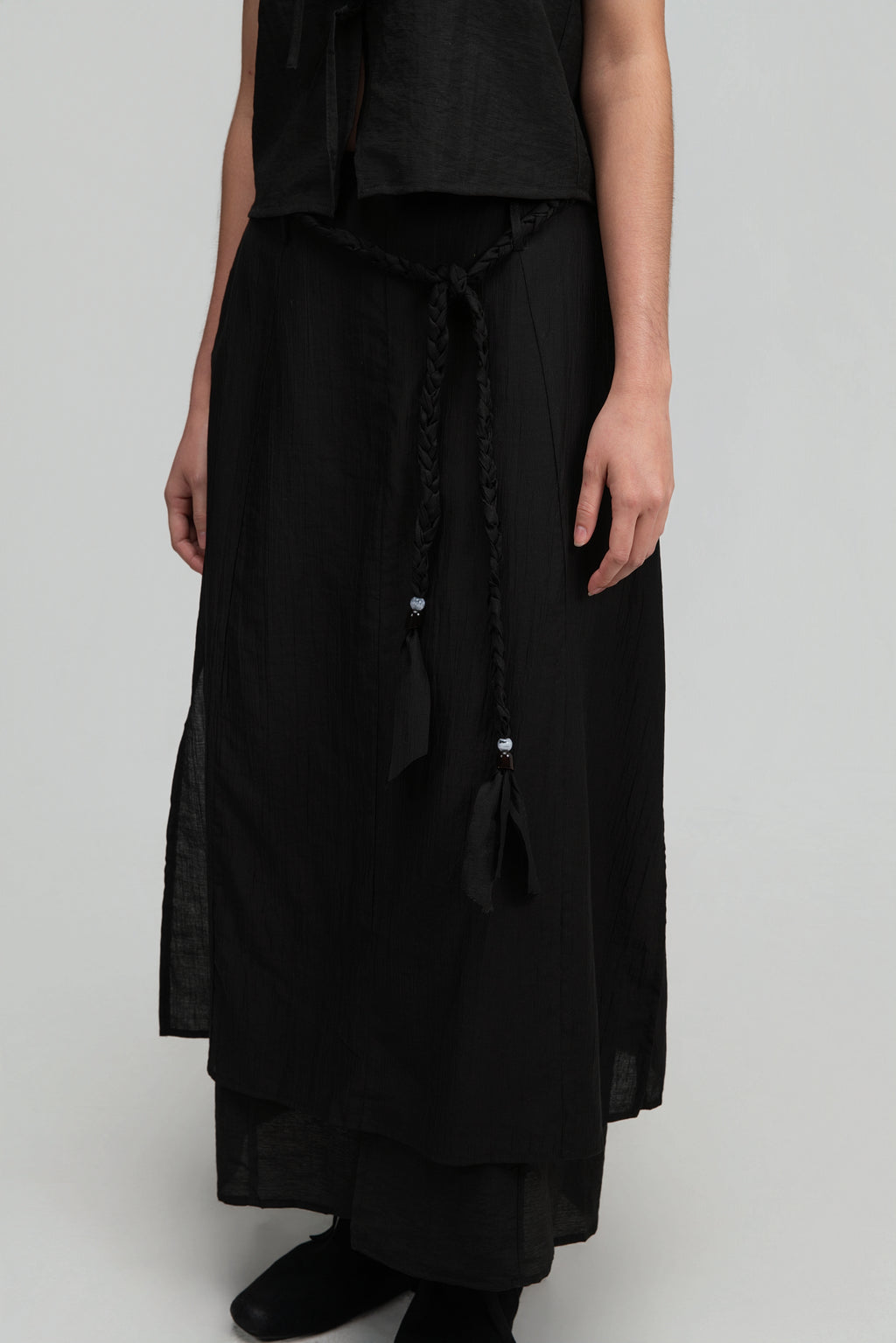 Dual-Layer Skirt w/ Braided Belt (Black)