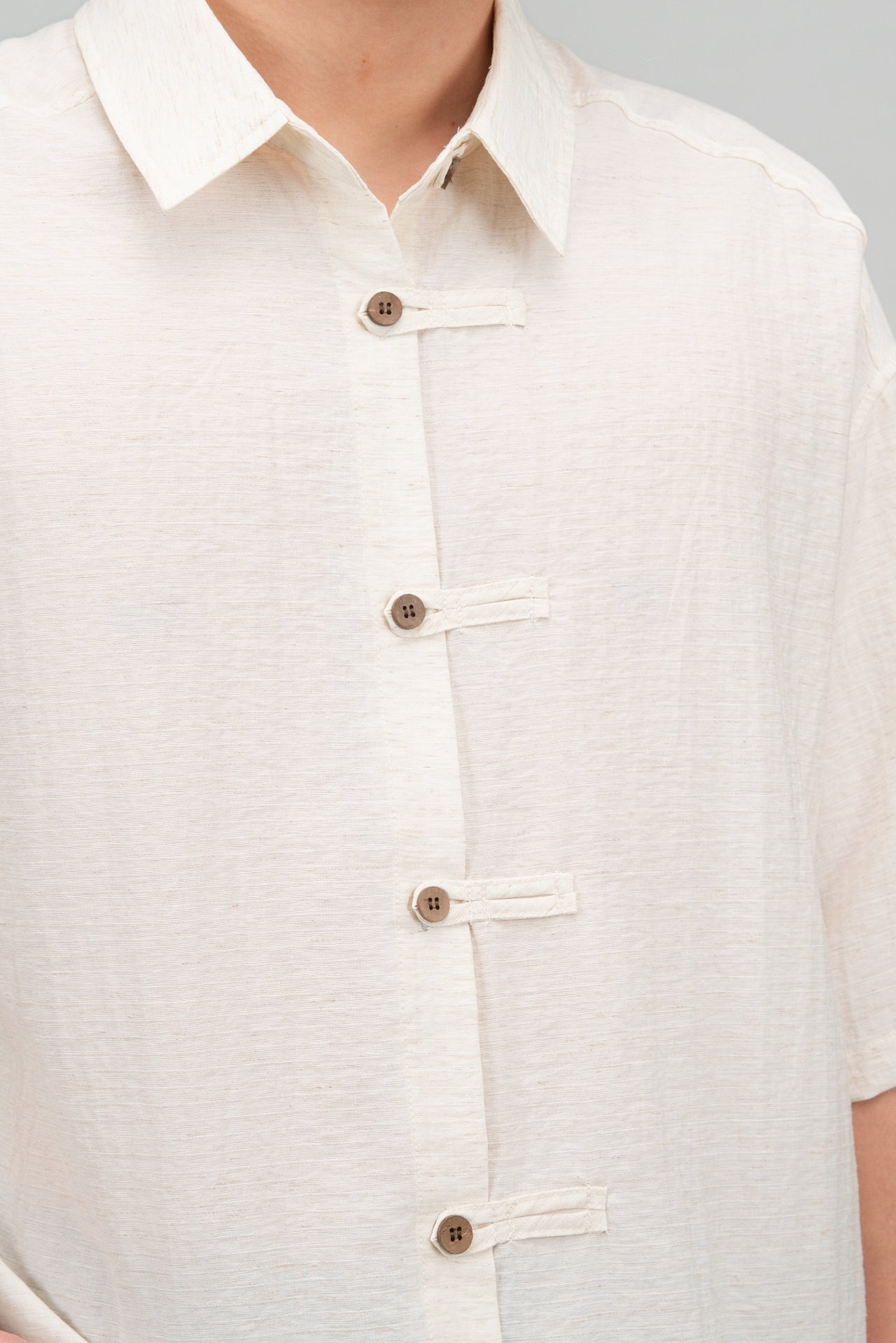 Gender Neutral Modern Mandarin Button Shirt (Beige)