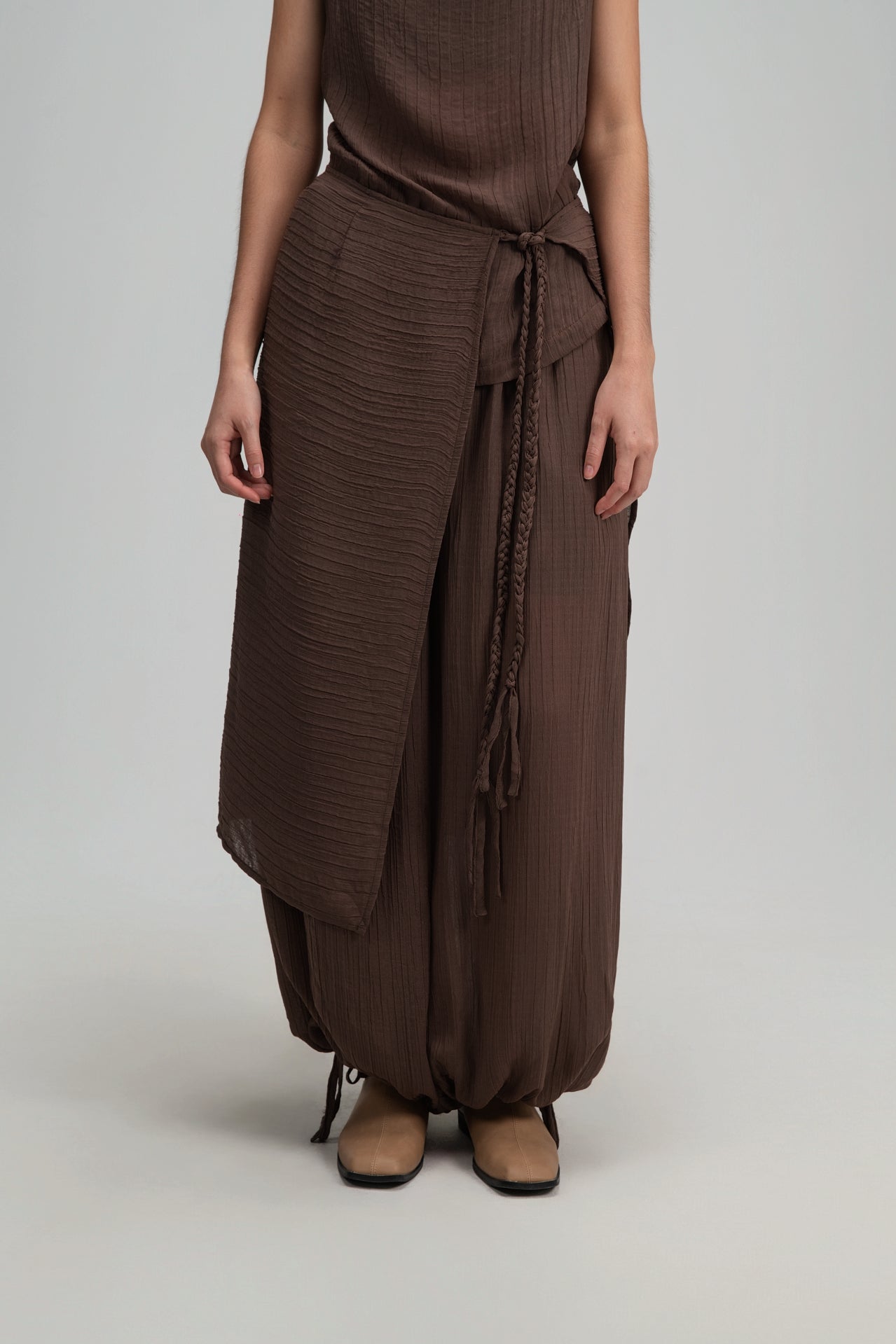 Soft Braided Tie Overlay Pareo (Brown)