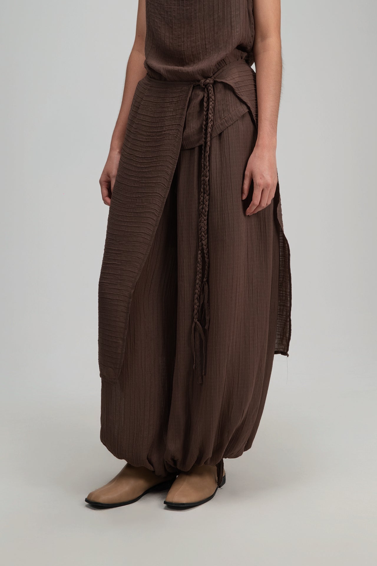 Soft Braided Tie Overlay Pareo (Brown)