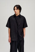 Gender Neutral Drape Neck Short-Sleeve Shirt (Black)