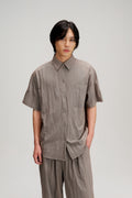 Gender Neutral Drape Neck Short-Sleeve Shirt (Grey)