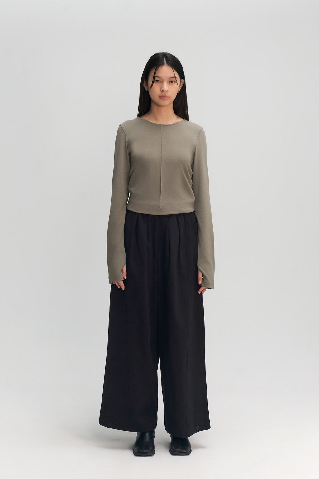 Classic - Cotton Knit Open Back Long Sleeve (Olive Grey)