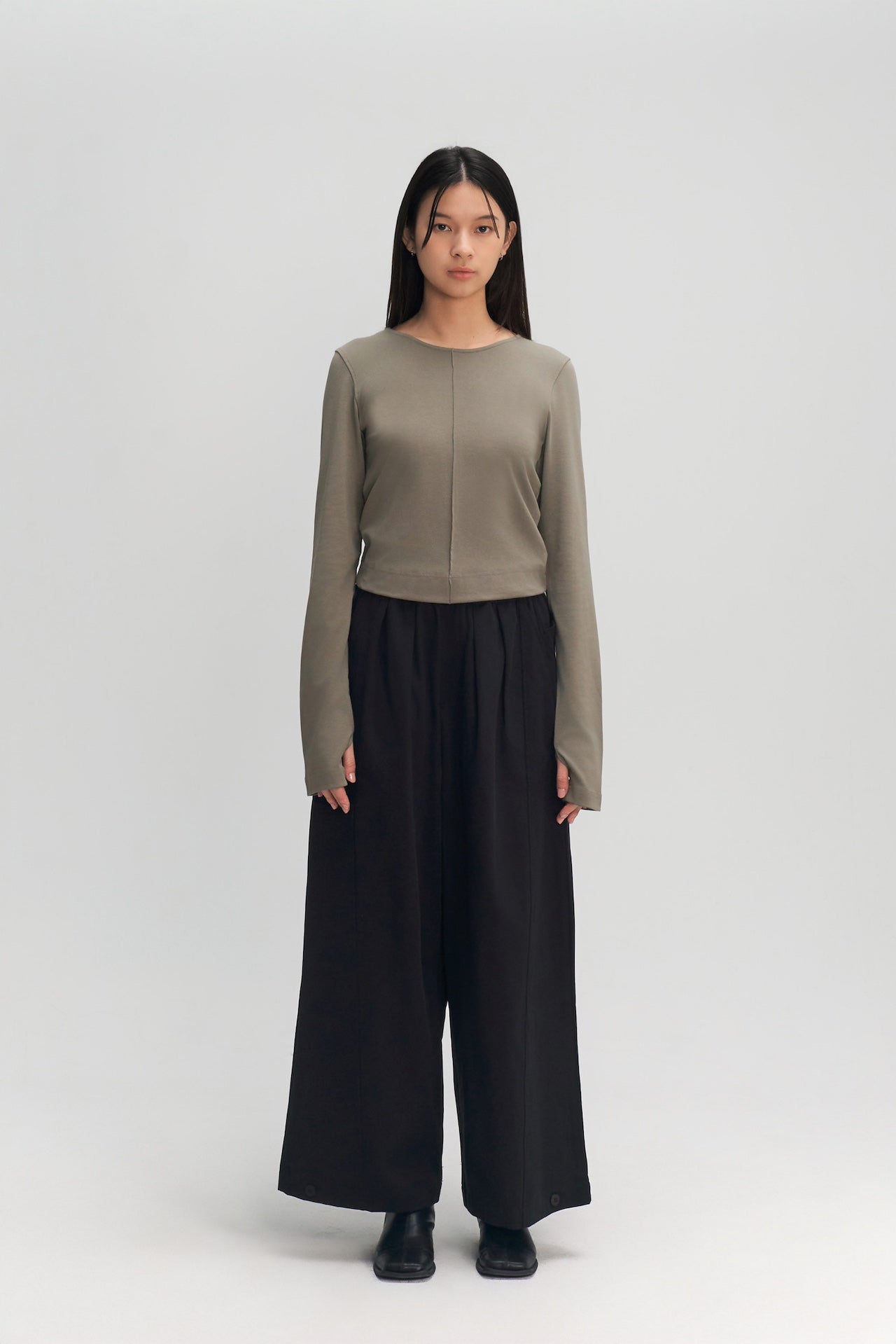 Classic - Cotton Knit Open Back Long Sleeve (Olive Grey)