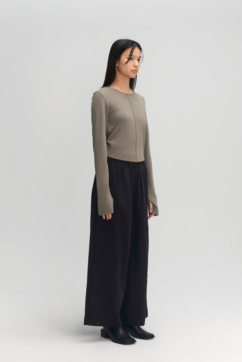 Classic - Cotton Knit Open Back Long Sleeve (Olive Grey)