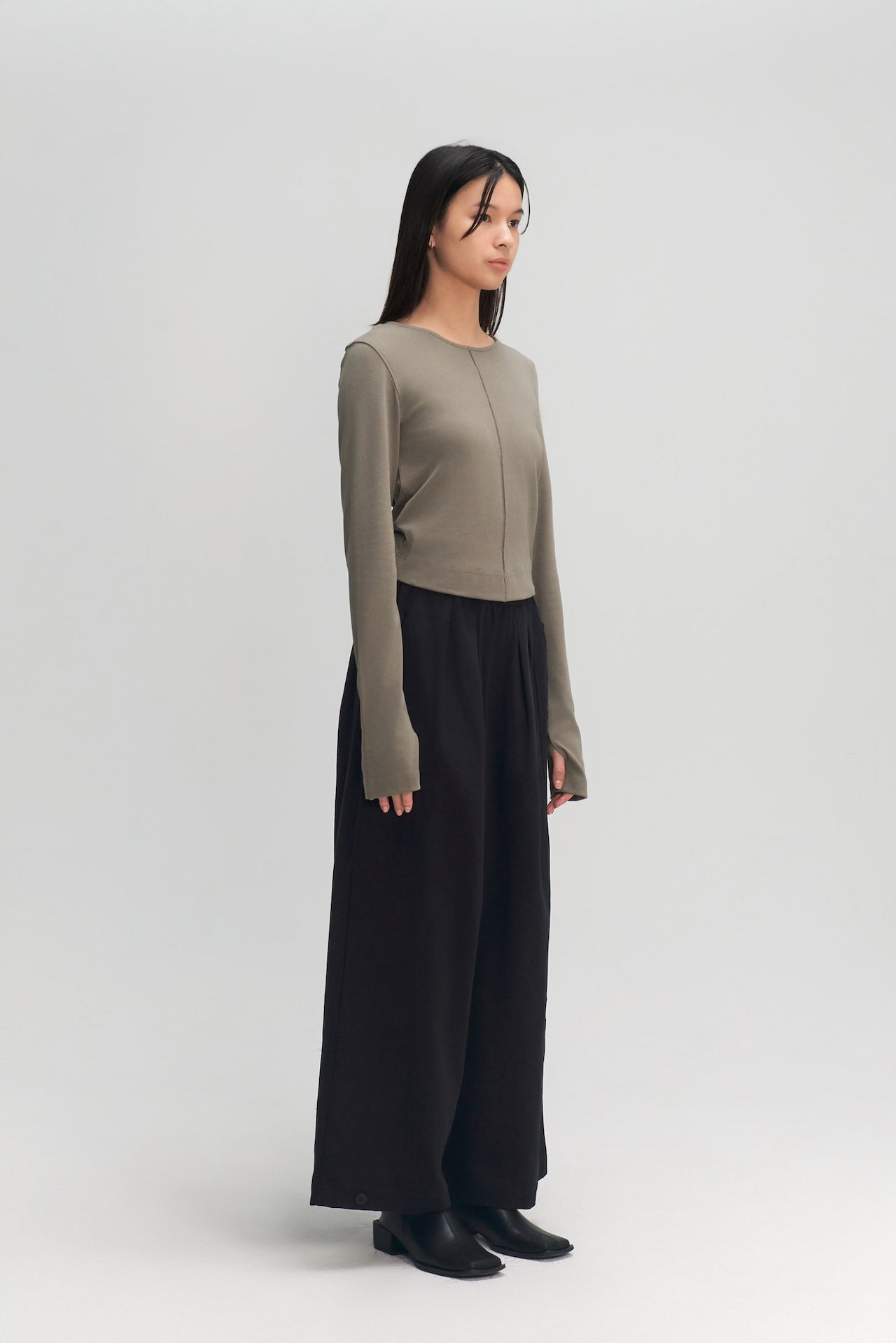 Classic - Cotton Knit Open Back Long Sleeve (Olive Grey)