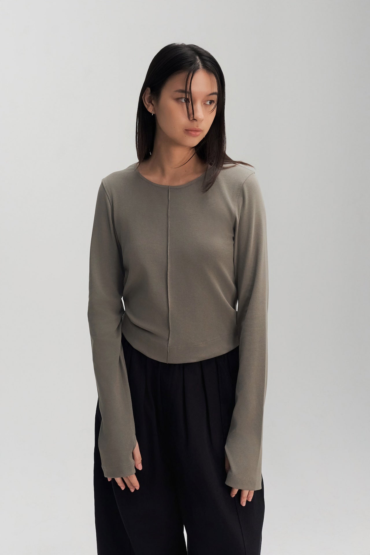 Classic - Cotton Knit Open Back Long Sleeve (Olive Grey)