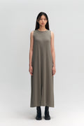 Classic - Cotton Knit Open Back Long Tank Dress (Olive Grey)