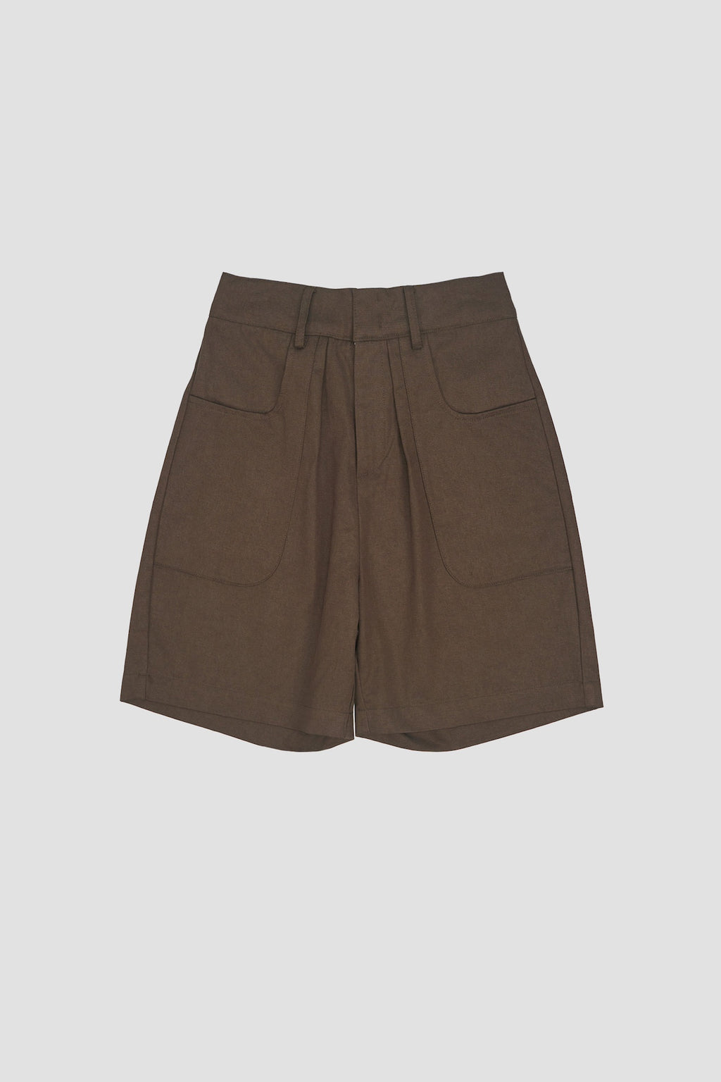 Gender Neutral Pocket Pleated Shorts (Brown)