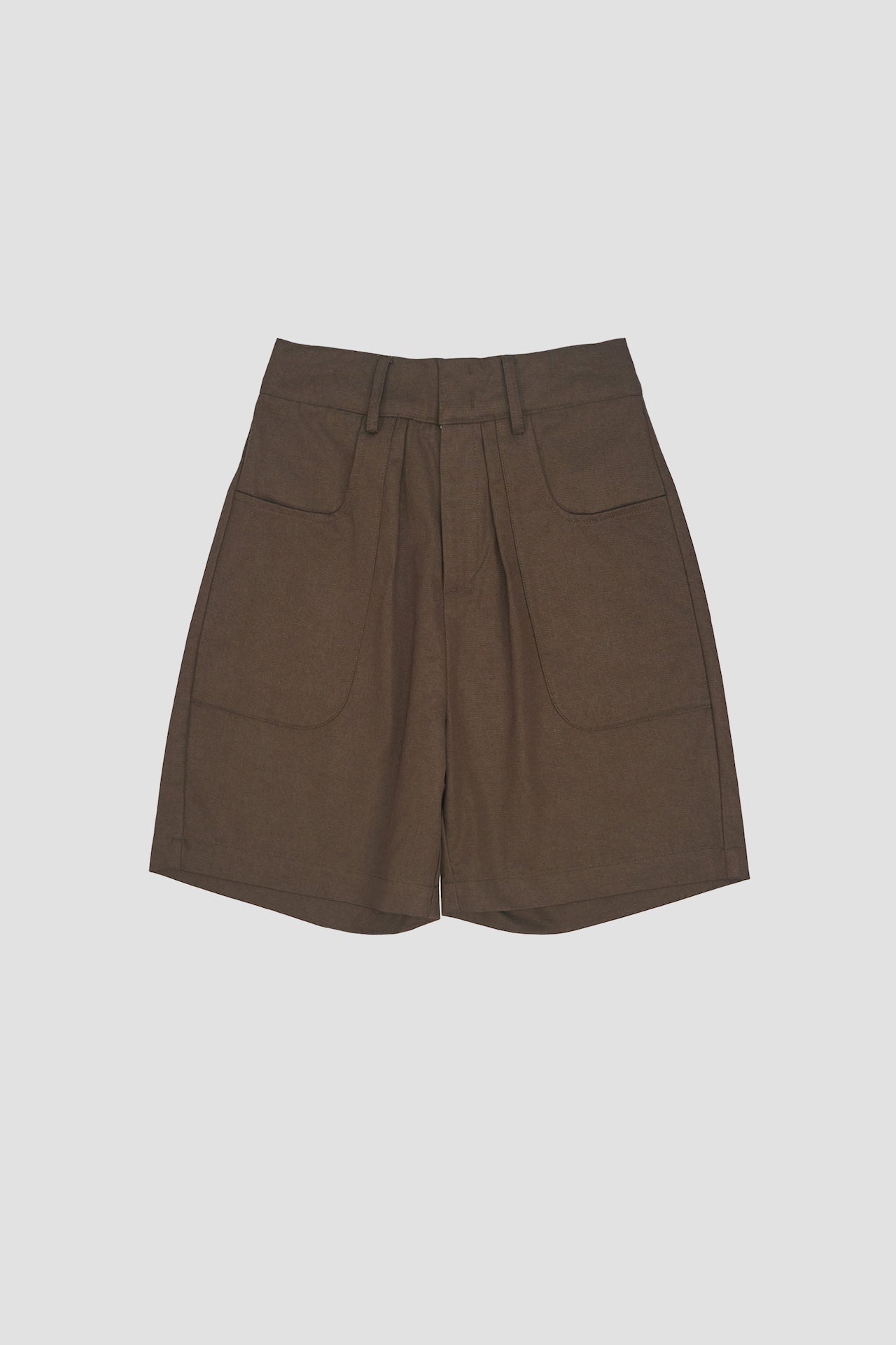Gender Neutral Pocket Pleated Shorts (Brown)