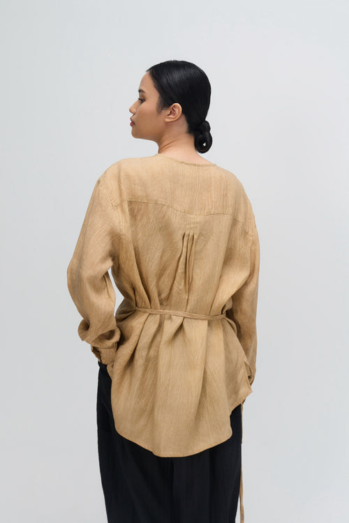 Arc Collar Side Tie Dye Blouse (Sand)