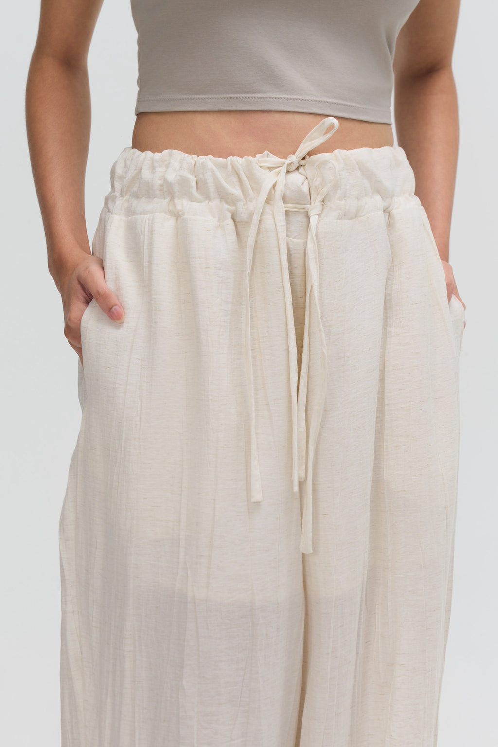 Dual Drawstring Wide Leg Pants (White)