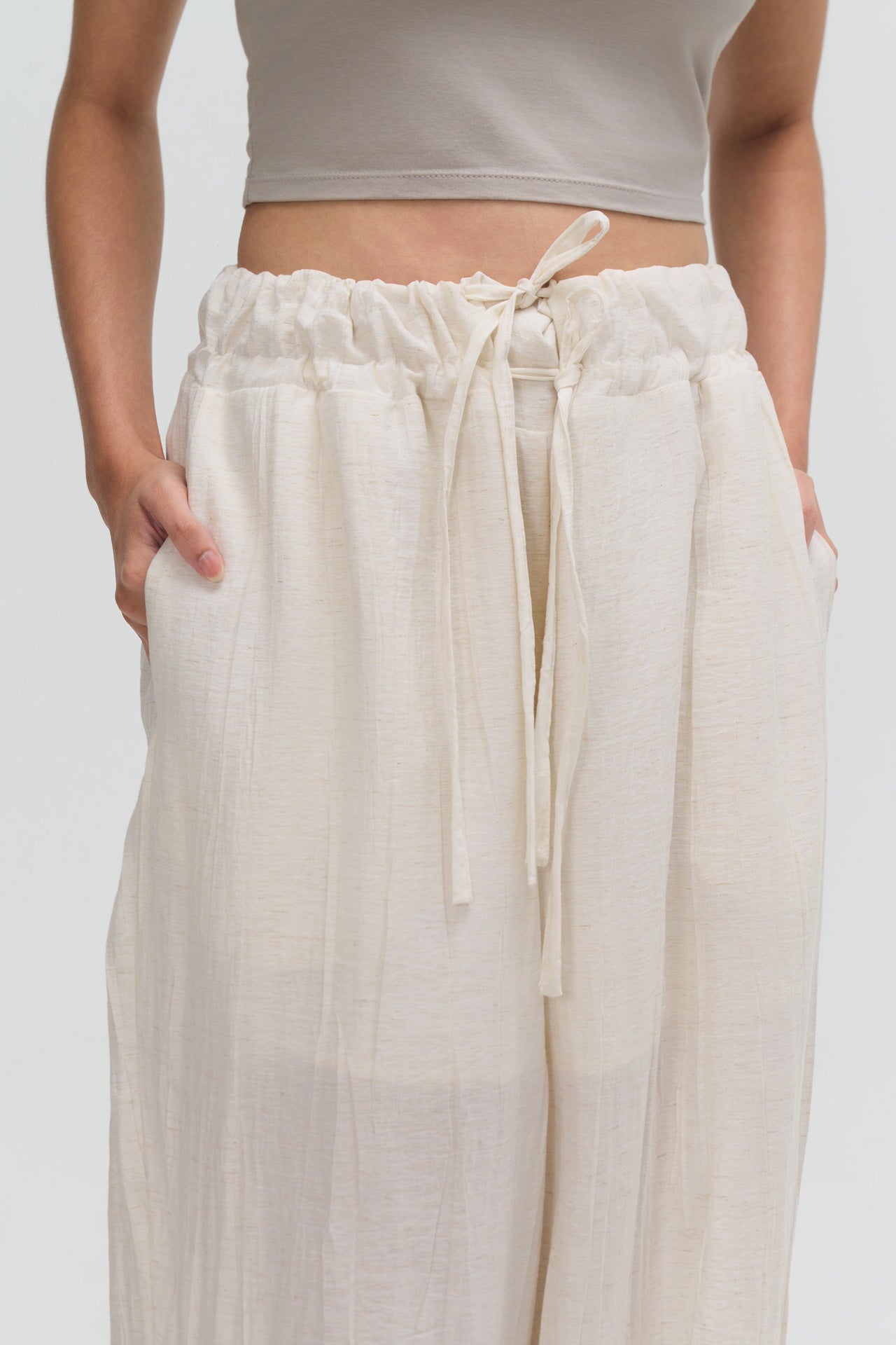 Dual Drawstring Wide Leg Pants (White)
