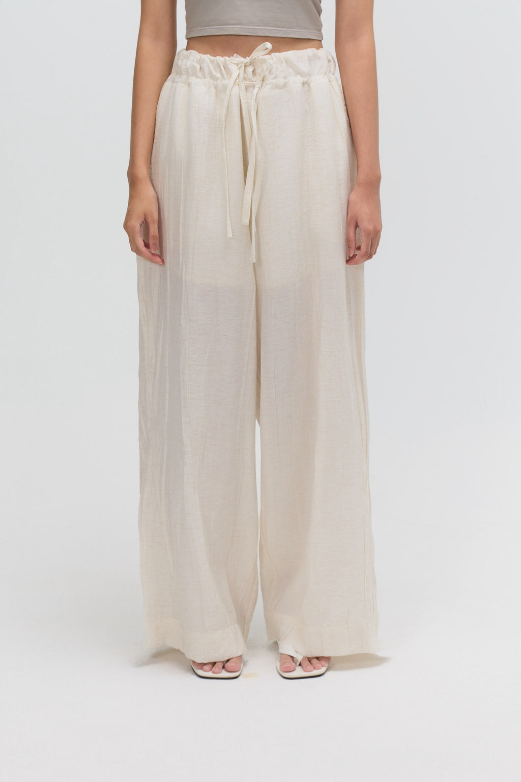 Dual Drawstring Wide Leg Pants (White)