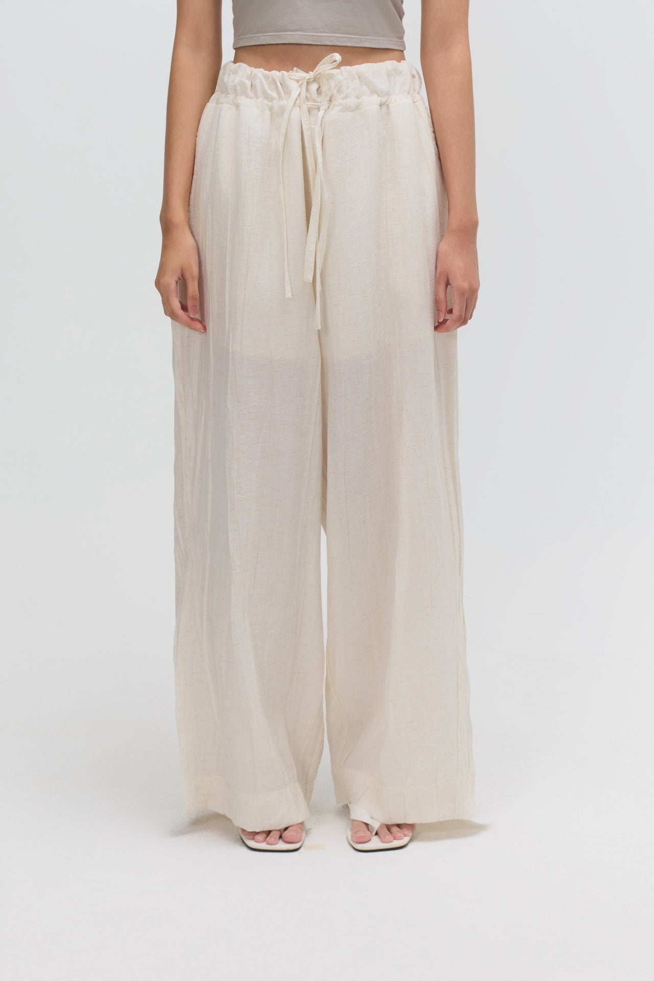 Dual Drawstring Wide Leg Pants (White)