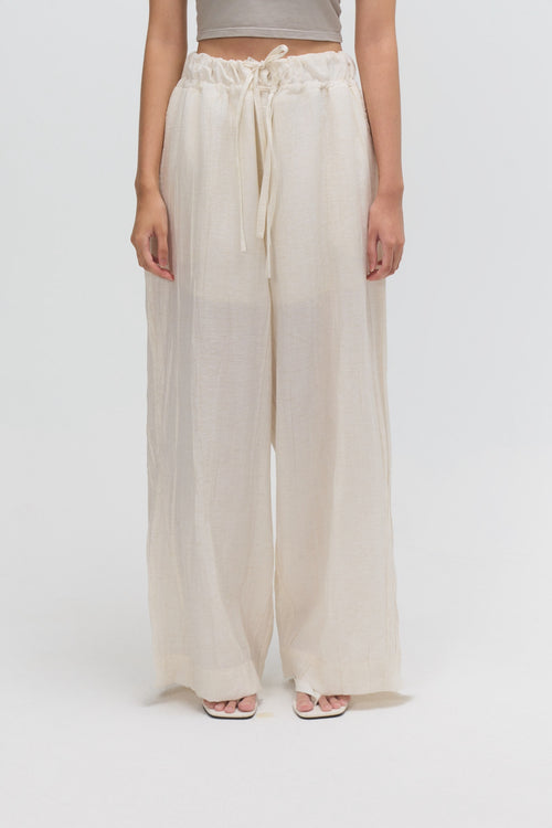 Dual Drawstring Wide Leg Pants (White)