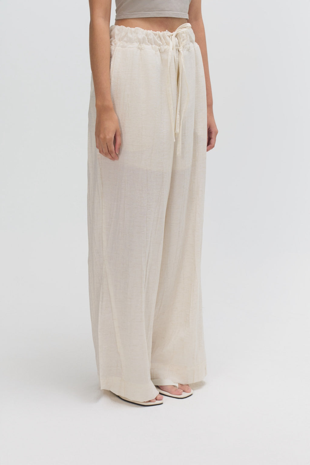Dual Drawstring Wide Leg Pants (White)