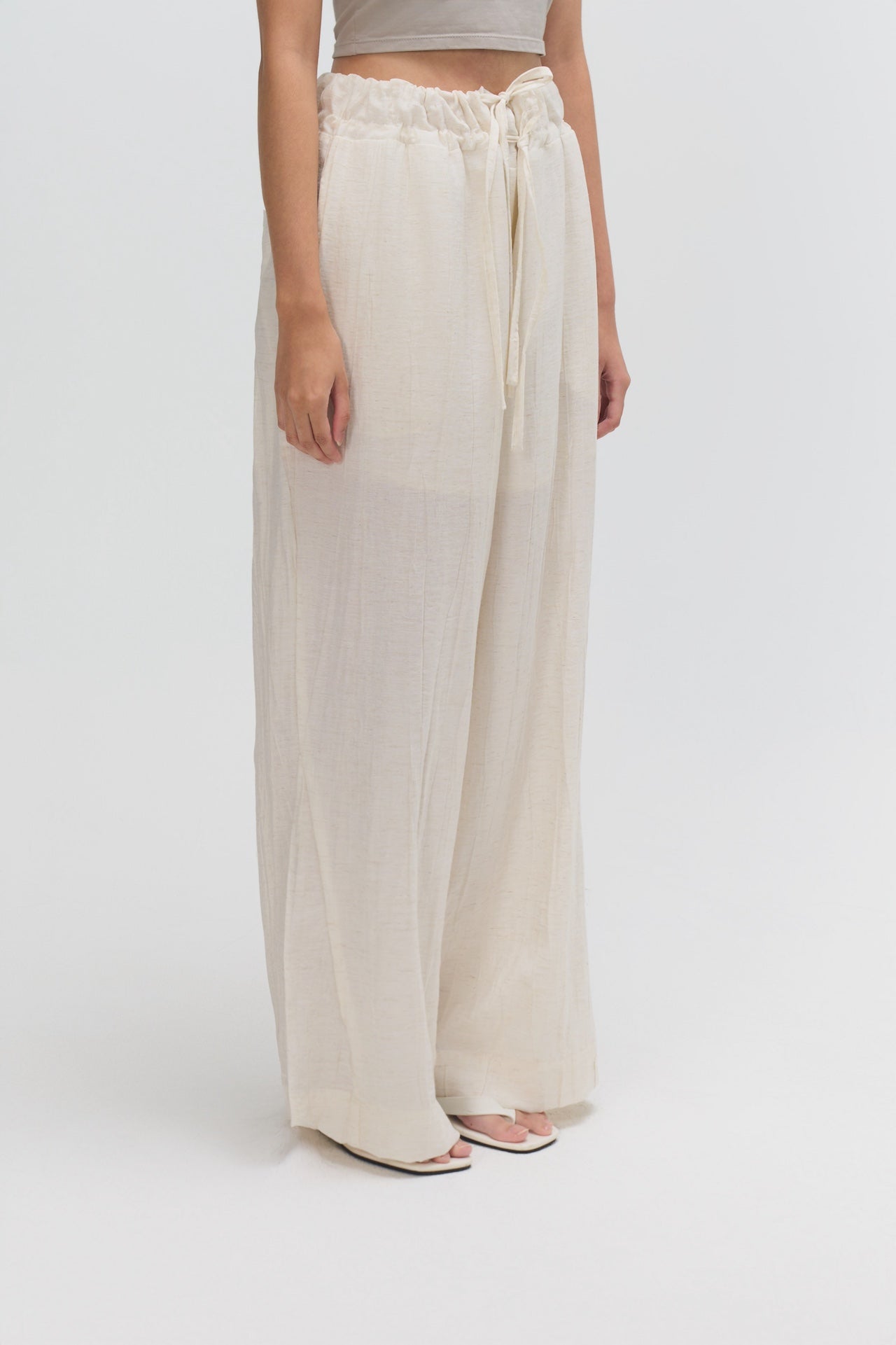 Dual Drawstring Wide Leg Pants (White)
