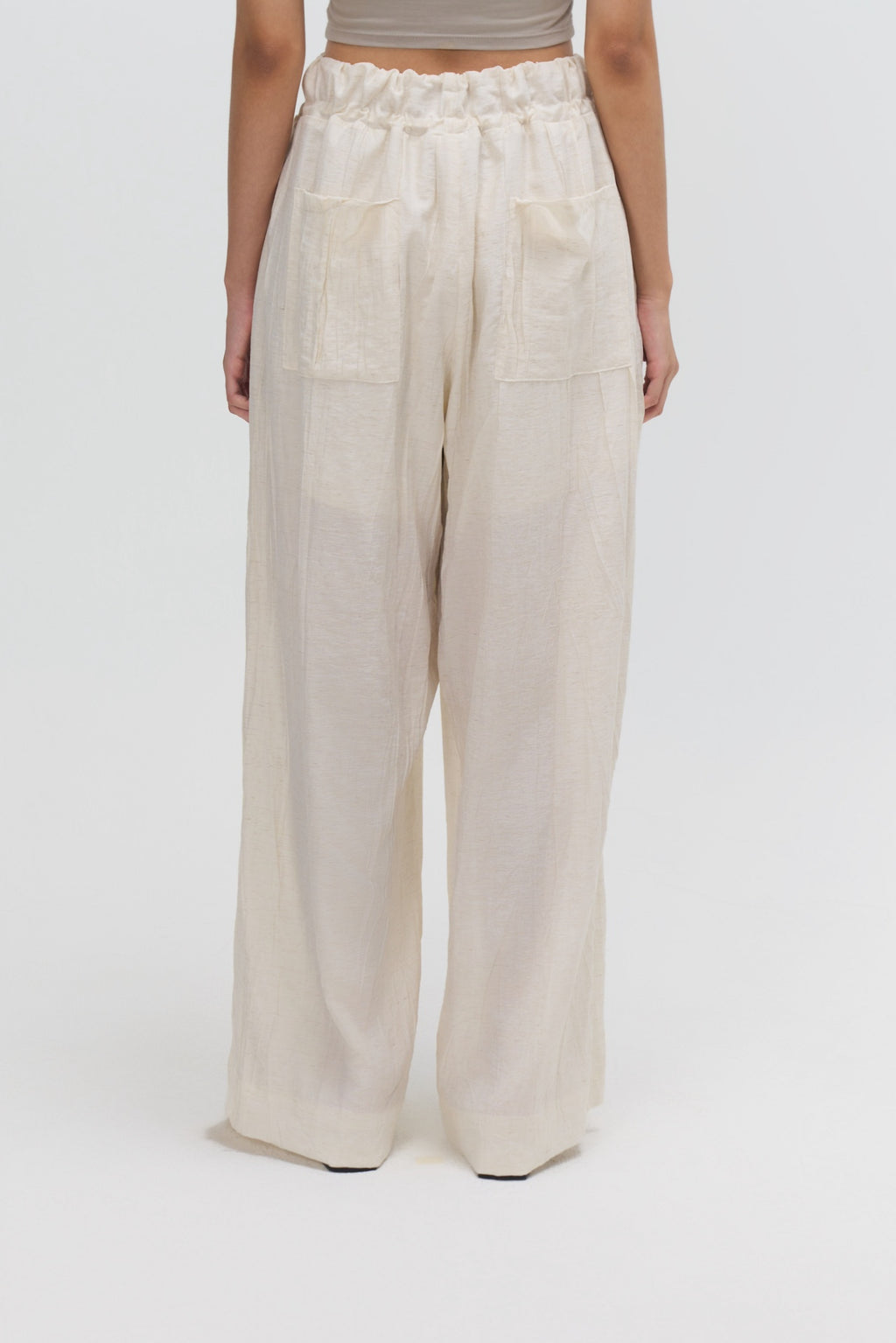 Dual Drawstring Wide Leg Pants (White)