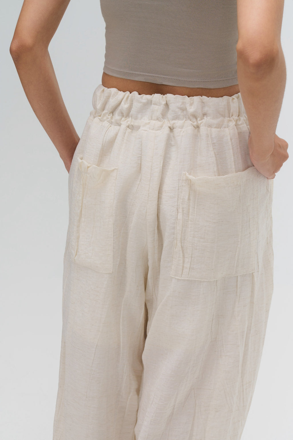 Dual Drawstring Wide Leg Pants (White)