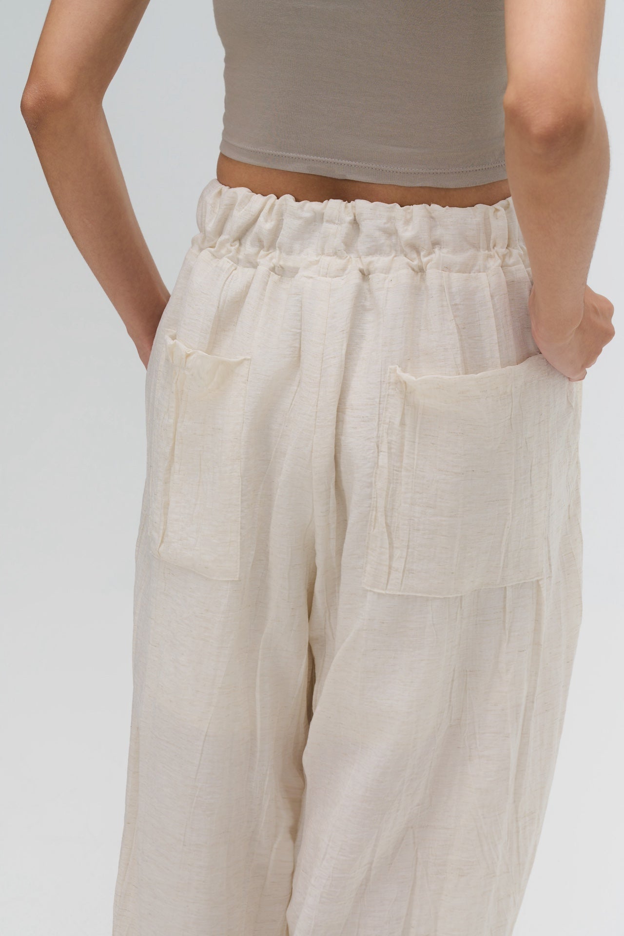 Dual Drawstring Wide Leg Pants (White)