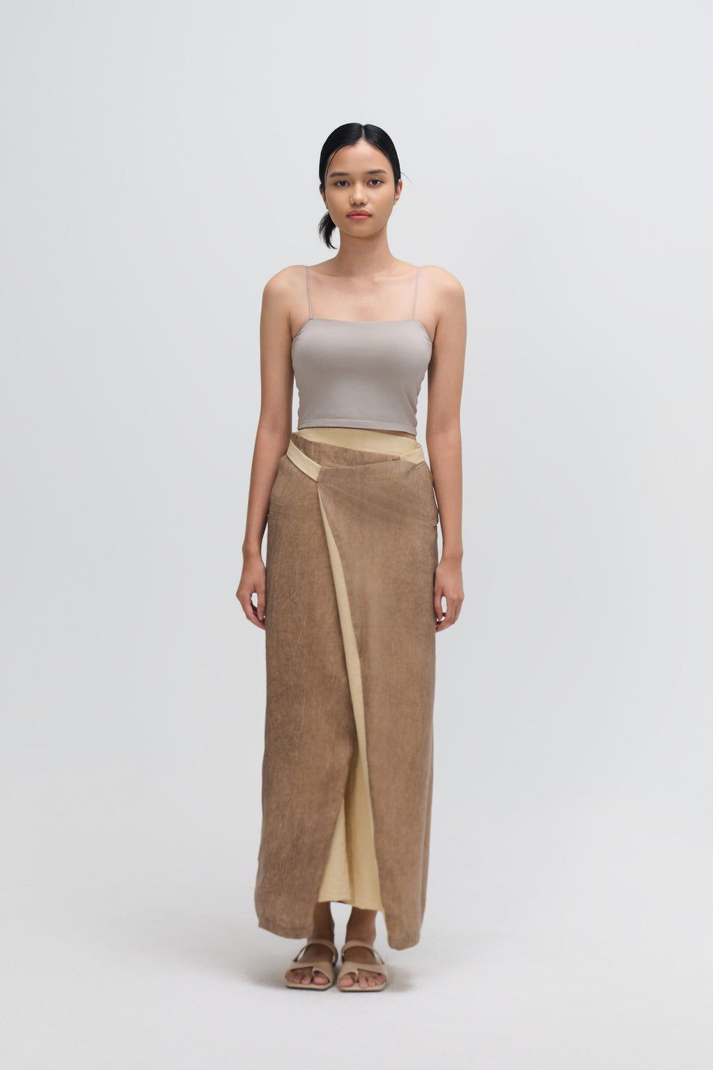 Dual Wear Tie Dye Panel Wrap Skirt (Brown)