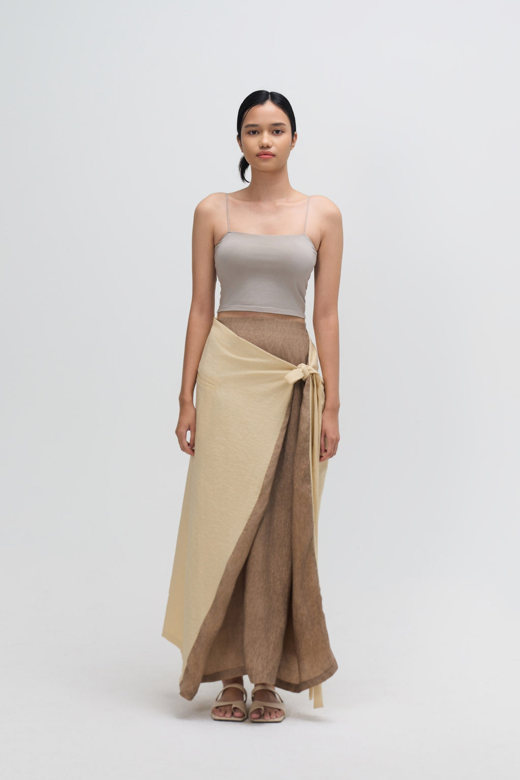 Dual Wear Tie Dye Panel Wrap Skirt (Brown)