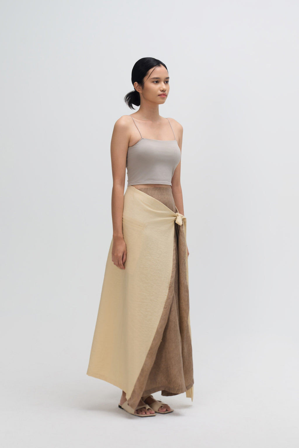 Dual Wear Tie Dye Panel Wrap Skirt (Brown)