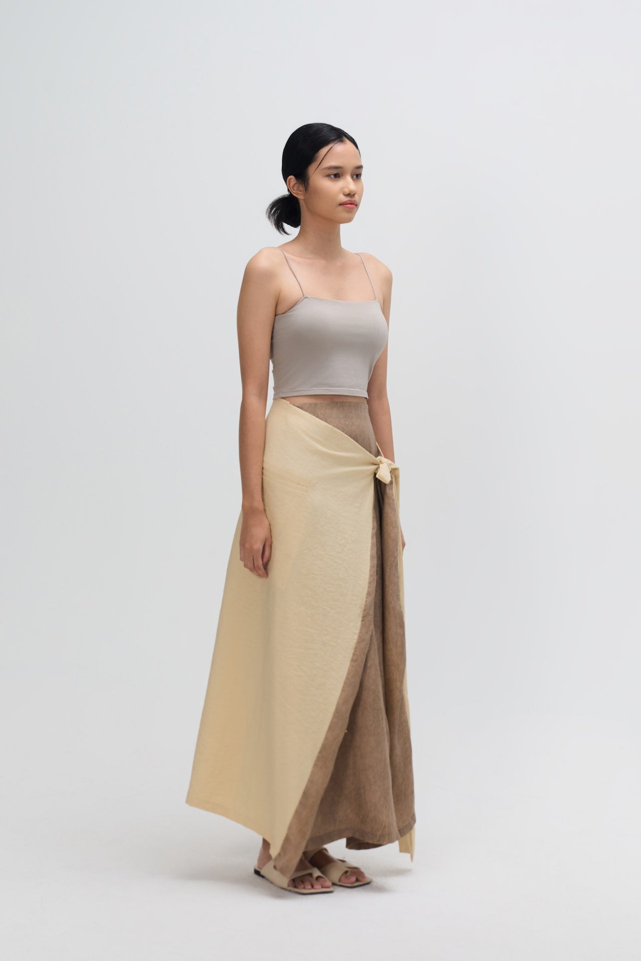 Dual Wear Tie Dye Panel Wrap Skirt (Brown)