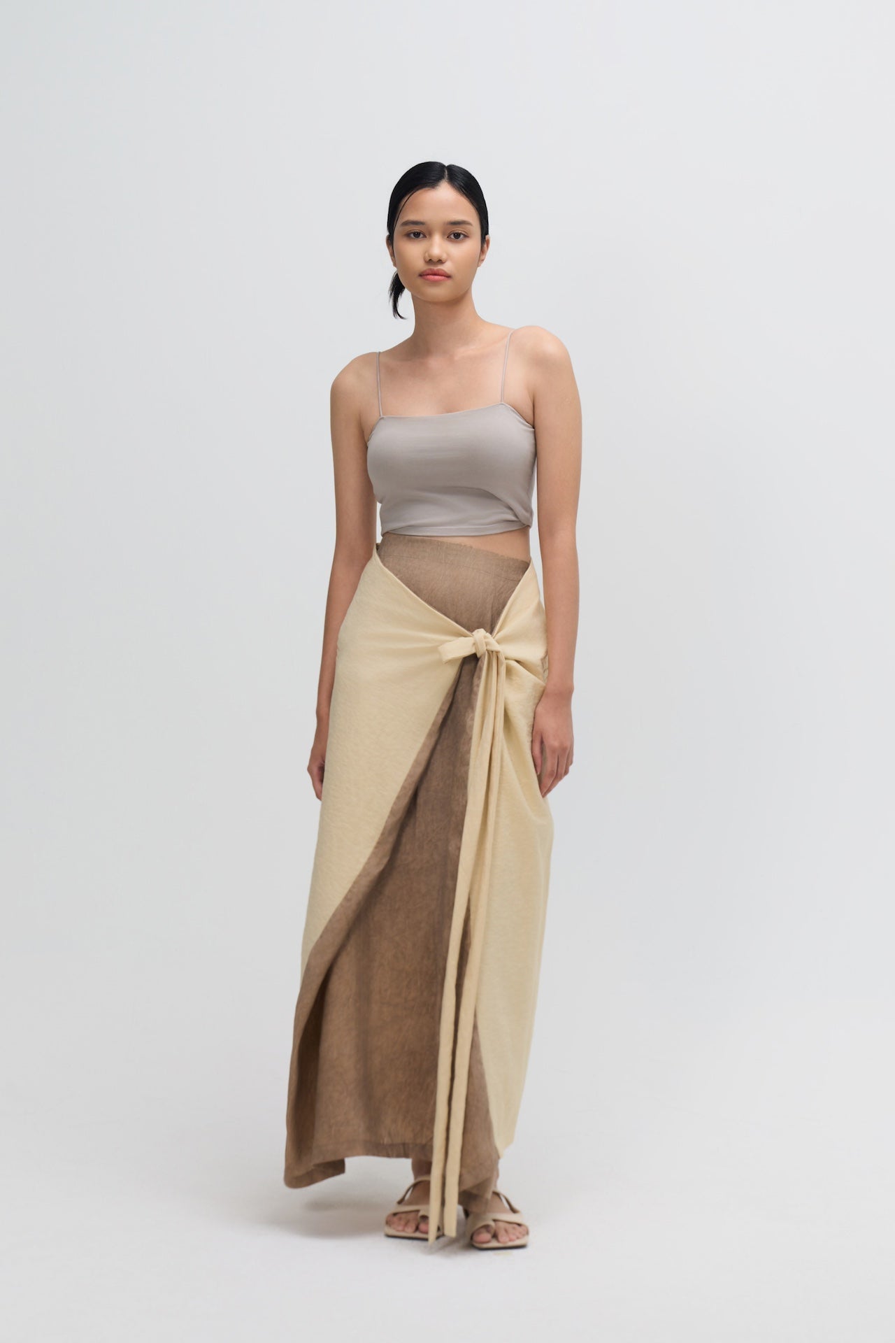 Dual Wear Tie Dye Panel Wrap Skirt (Brown)