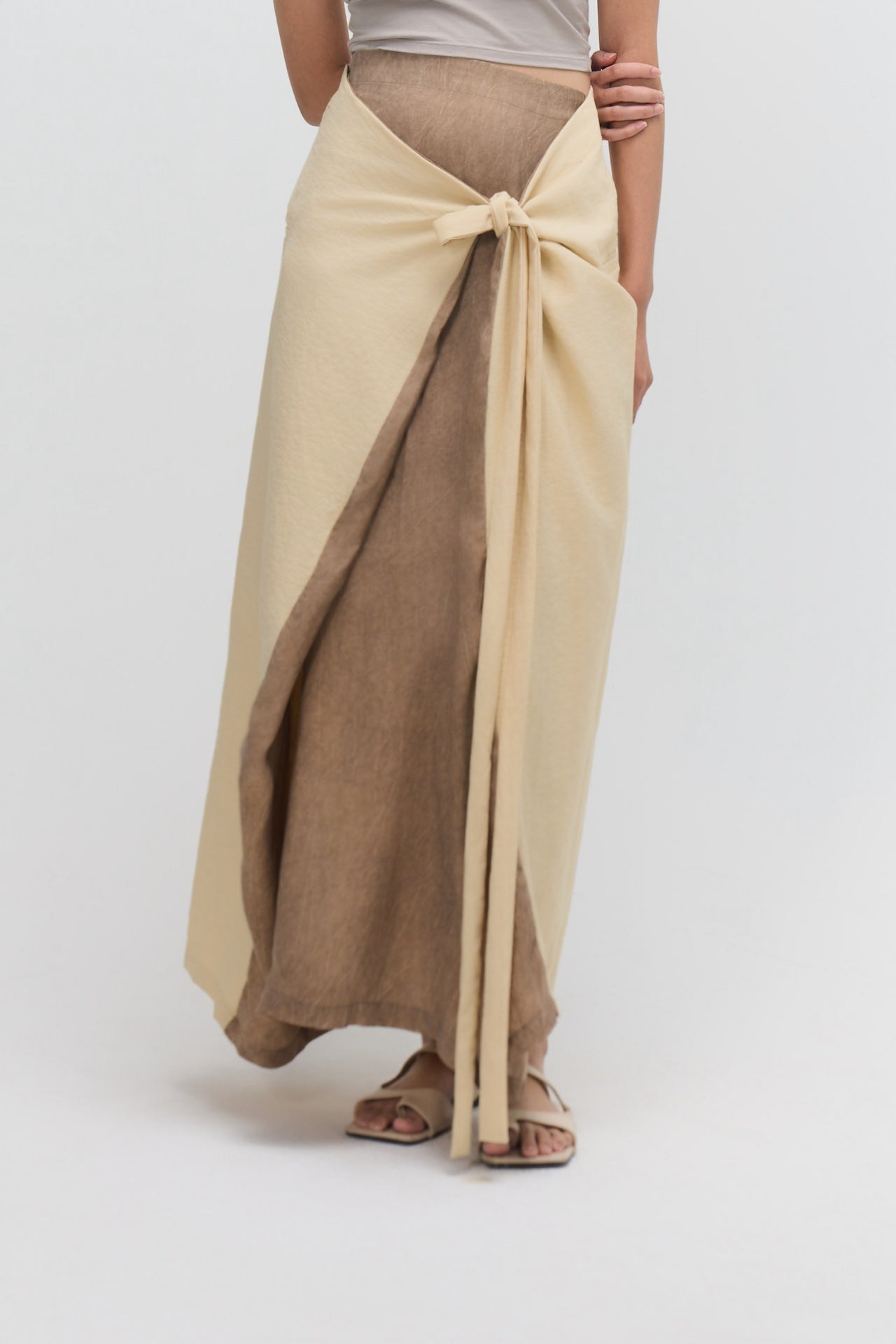 Dual Wear Tie Dye Panel Wrap Skirt (Brown)