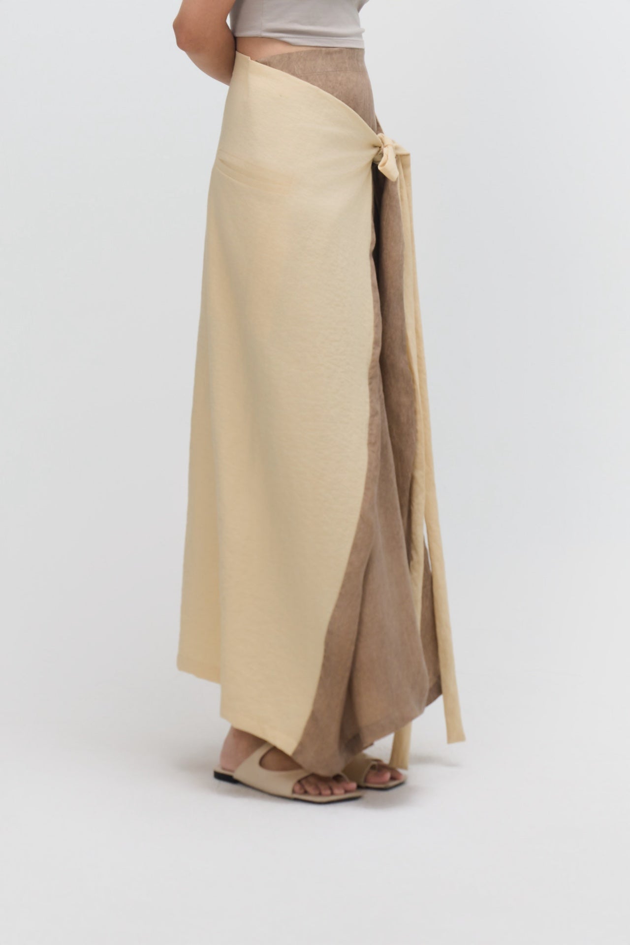 Dual Wear Tie Dye Panel Wrap Skirt (Brown)