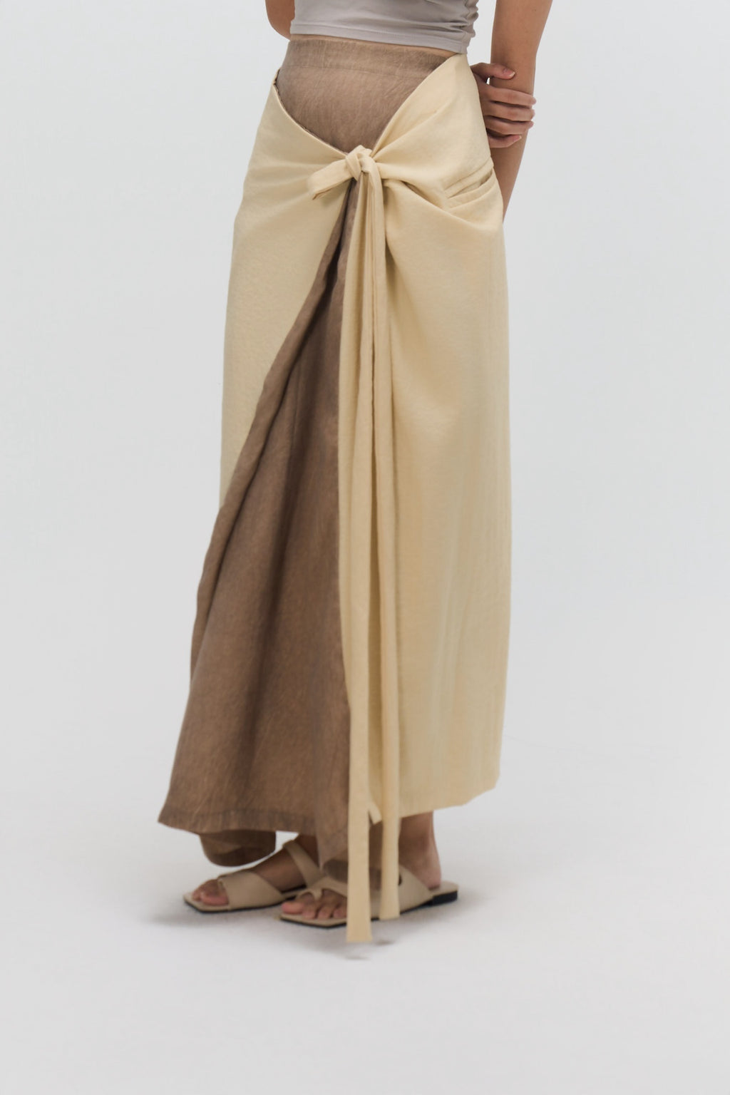 Dual Wear Tie Dye Panel Wrap Skirt (Brown)