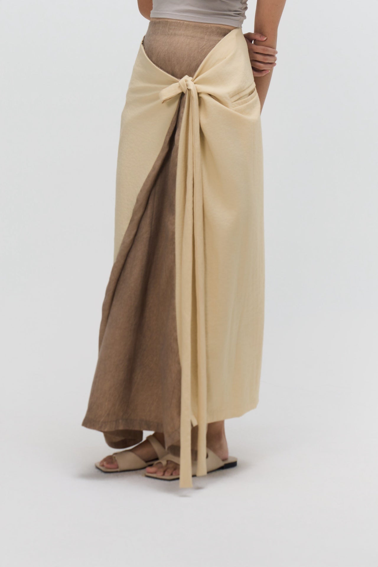 Dual Wear Tie Dye Panel Wrap Skirt (Brown)