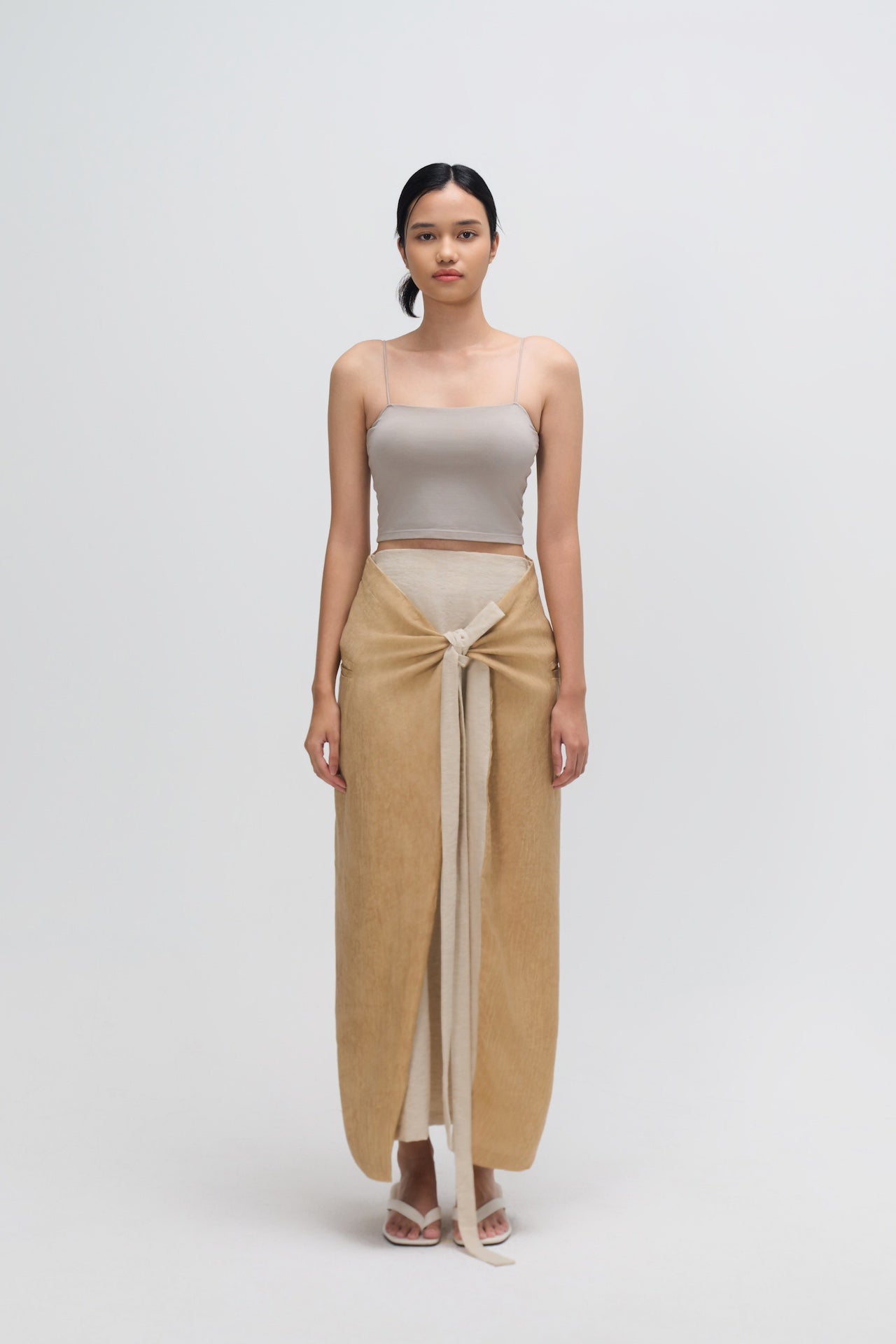 Dual Wear Tie Dye Panel Wrap Skirt (Sand)