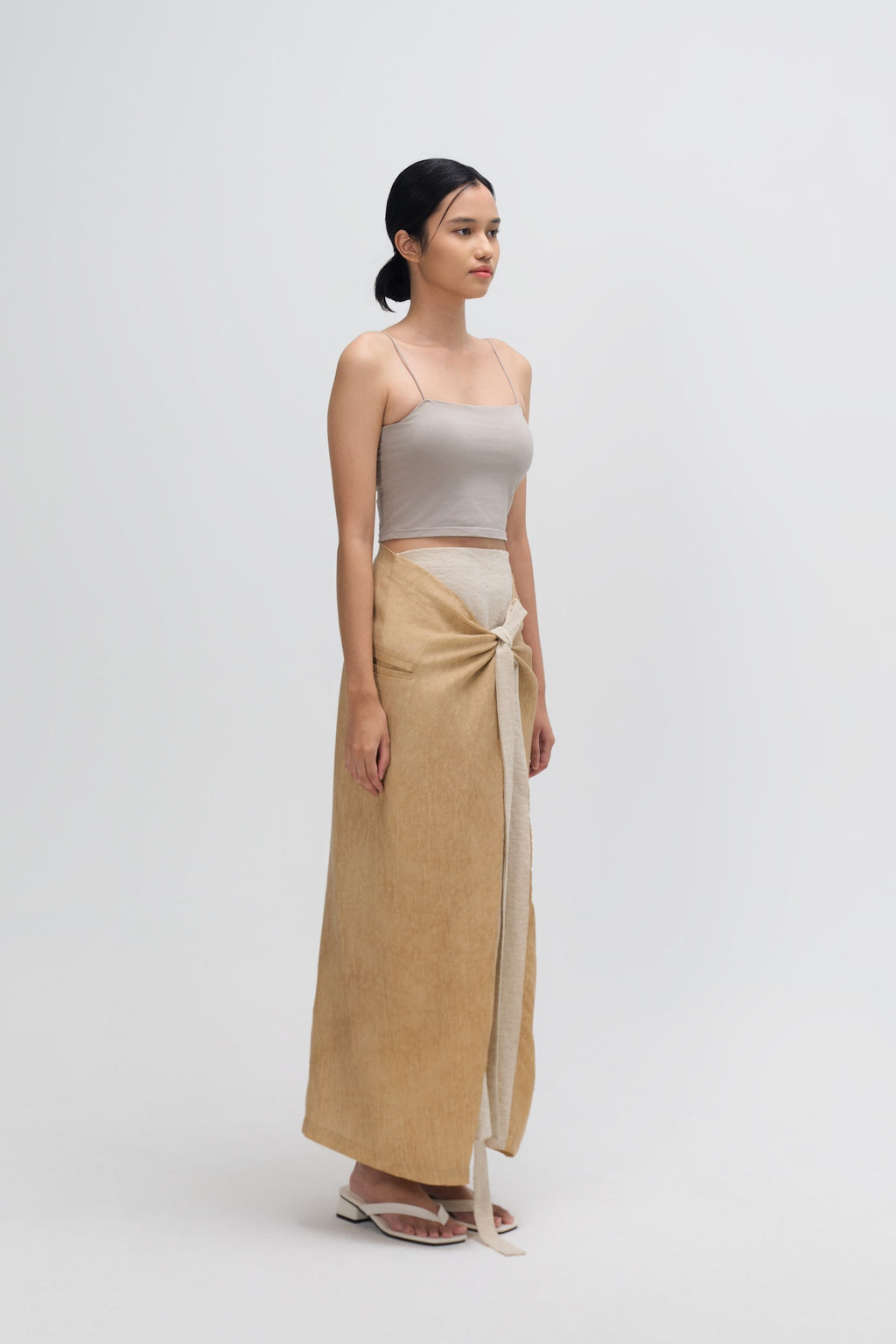 Dual Wear Tie Dye Panel Wrap Skirt (Sand)