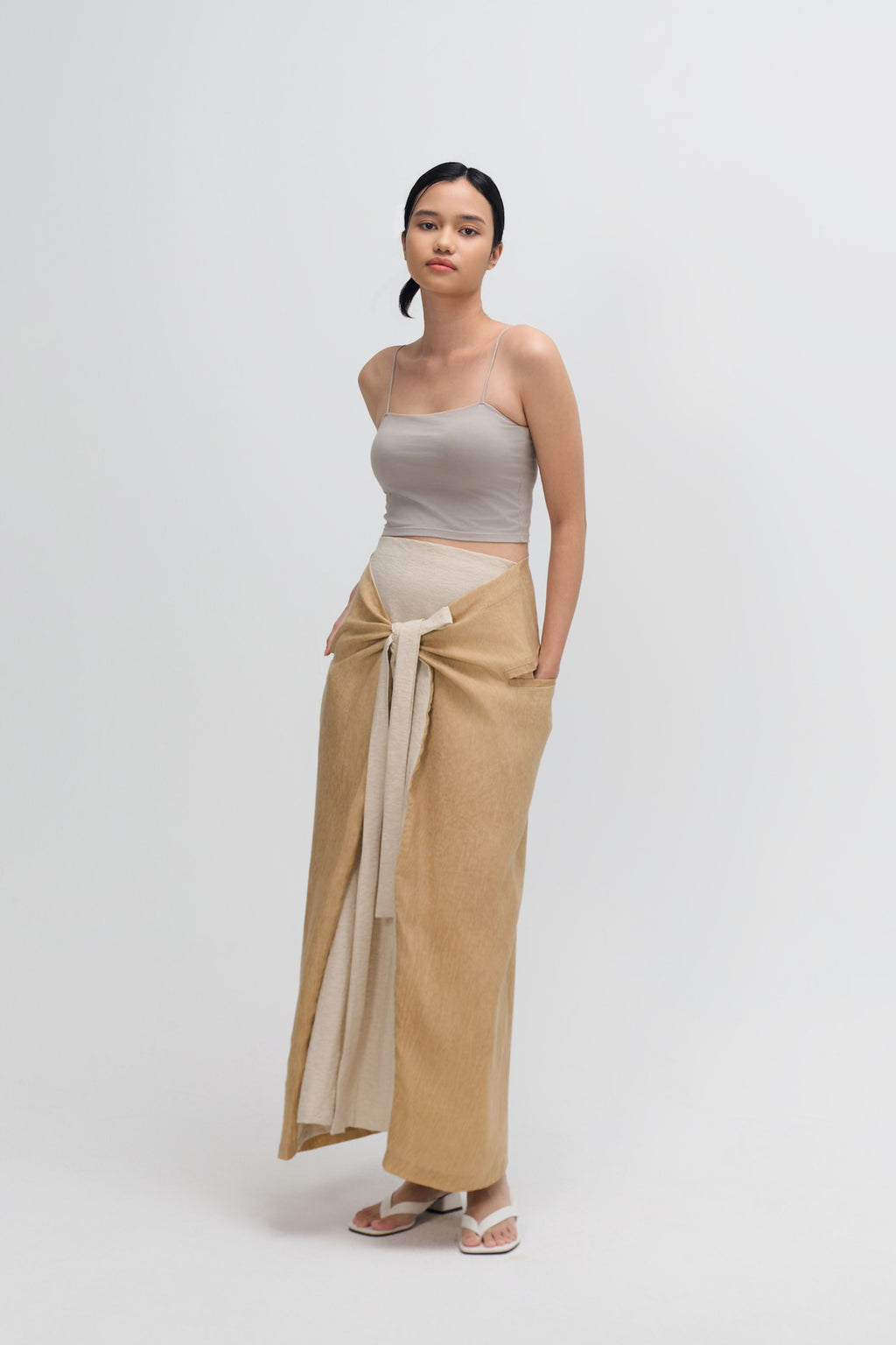 Dual Wear Tie Dye Panel Wrap Skirt (Sand)
