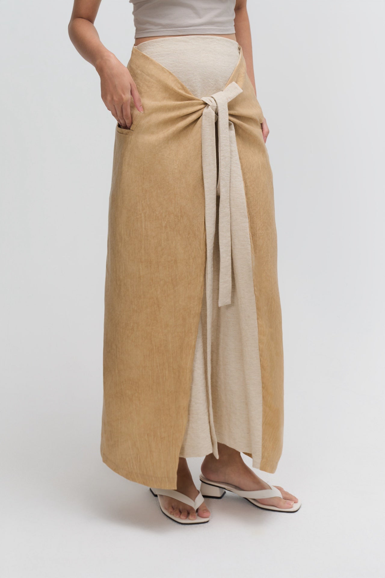 Dual Wear Tie Dye Panel Wrap Skirt (Sand)